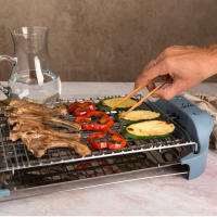 Jata BQ5101AM Barbacoa Eléctrica Sin Humo para usar en interiores, Sin humos ni olores, Totalmente desmontable, Fácil limpieza, Antiadherente, 2400 W, Acero Inoxidable, Azul - details 2