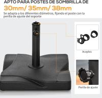 GREATOOL Base de Sombrilla de Jardín 20KG Apta para Distintos Diámetros de Poste Φ35mm, Φ38mm, Φ48mm Rellena con Cemento Estable Ruedas Incorporadas Negro - details 3