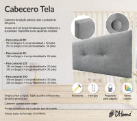 DHOME Cabecero de Polipiel o Tela Acualine Liso con Botones Tapizado Colores Cabezal Lujo Cama Dormitorio Moderno Acolchado (Gris Tela) - details 1
