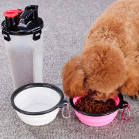 Botella portátil de agua y comida para mascotas, 2 en 1 envase dispensador comedor para perros y gatos, botella de viaje para mascotas - details 1