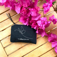 Hello-Bags. Bolso Monedero / Billetero / Tarjetero con cremallera y forro interior. Exterior: Algodón 100%. Incluye sobre kraft de regalo. Modelo: "TUSALAS". Crudo / Negro. 14x10 cm. - details 0