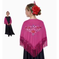 Mantón de Manila bordado de flor colores liso para mujer niña, Manton de Flamenco para el Vestido de Feria, Sevillana o Flamenca Color Negro Rojo Blanco Rosa Azul - details 13