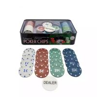 Juego de Mesa Juego de Poker 100 o 200 Fichas para Jugar Cartas de Póker, Set con Caja Metalica Fichas de Casino Profesional para Black Jack, con 4 Colores y Botones de Distribuidor, 100 Pcs | 200 Pcs - details 5