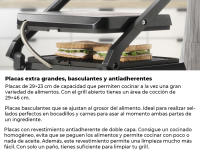 Mellerware - Parrilla Eléctrica Hotty!2200W Revestimiento Antiadherente. Regulador Temperatura LED. Obertura 180º. Placas Adaptables. Gran superfície 29×46cm. Grill Acero Inoxidable.Libre PFOA - details 2