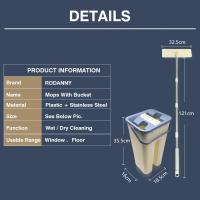Fregona plana con almohadillas de microfibra y cubo para escurrirla, Limpieza de suelo, uso húmedo o seco en baldosas laminadas de madera dura，envio desde España - details 2