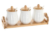SET 4 SALSERA PORCELANA BAMBU COLOR BLANCO CON TAPADERA BAMBU Y CUCHARA PORCELANA PRODUCTO DE MESA ACCESORIO COCINA - details 0