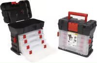 Caja de Herramientas tipo Cajonera con 4 Maletin 27x18x26,5 cm, Negra y Naranja, con varios compartimentos individuales. diferentes divisiones para almacenamientos de herramientas, bricolajes, tornillerias - details 0