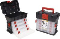 Caja de Herramientas tipo Cajonera con 4 Maletin 27x18x26,5 cm, Negra y Naranja, con varios compartimentos individuales. diferentes divisiones para almacenamientos de herramientas, bricolajes, tornillerias - details 0