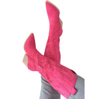 Botines Cowboy Mujer en Rosa Fucsia Azul Beige Caña Alta Calada Primavera Verano Tacón Medio Ancho Cómodos camperos modernas - details 4